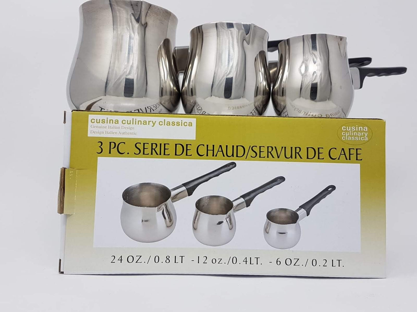 3 Stainless steal Coffee Kettles طقم ركاوي قهوة ايطالي