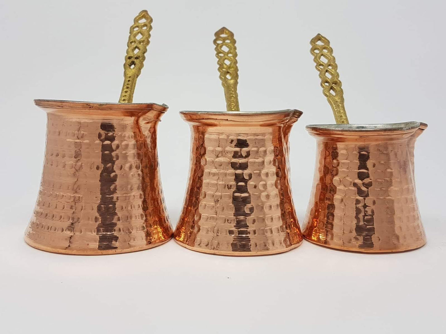 3 Copper Coffee Kettles طقم ركاوي قهوة نحاس