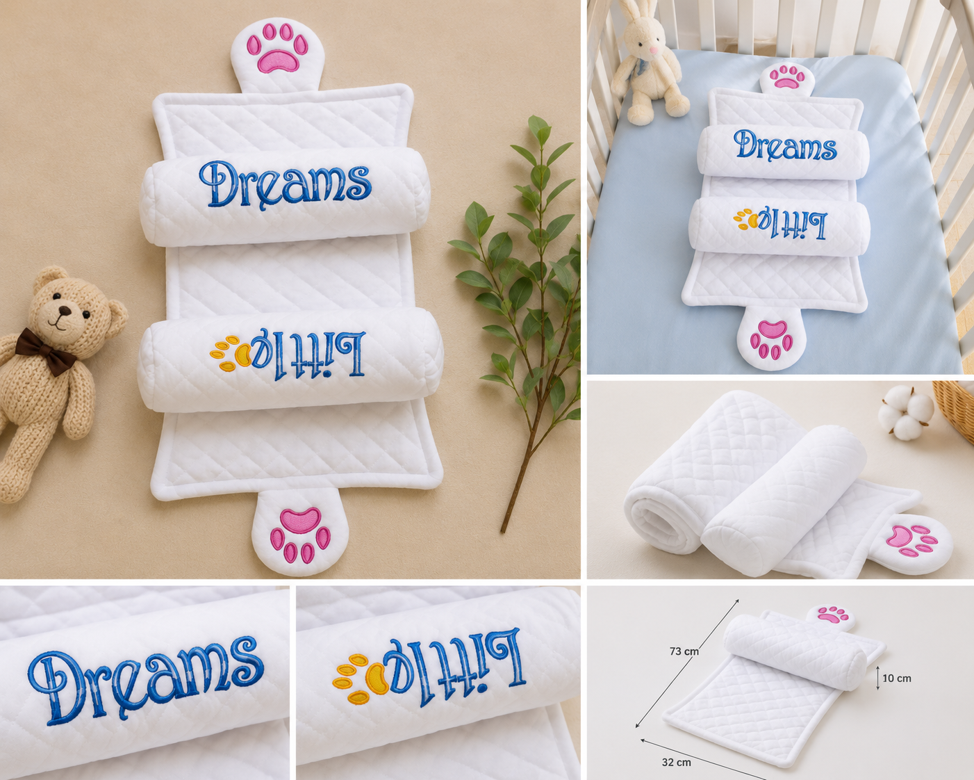 Quilted Baby Support Pillow Set with Side Bolsters